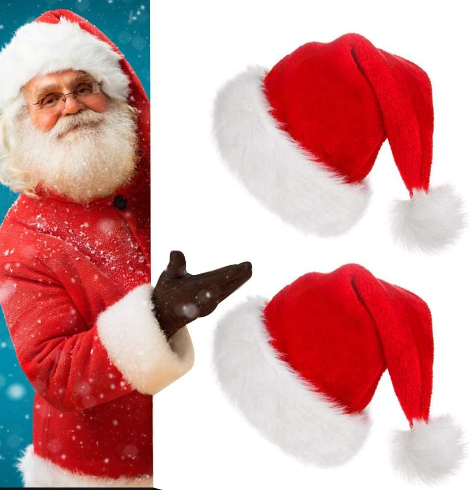 Cappello da Babbo Natale in pelliccia rossa da 2 pezzi - Cappello da vacanza in peluche unisex per adulti - Festa di Natale da lavoro