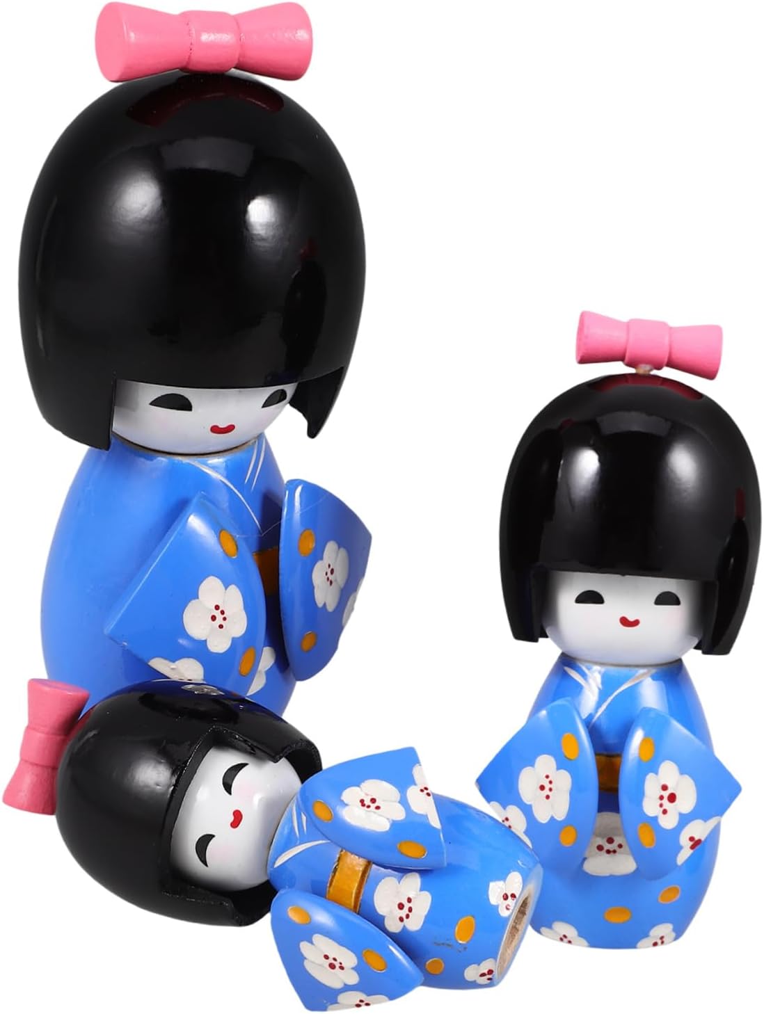 Set di 3 bambole in legno Kimono giapponese Figure decorative tradizionali asiatiche Ornamento da tavolo Fatto a mano Leggero Base stabile Kimono colorati per soggiorno e