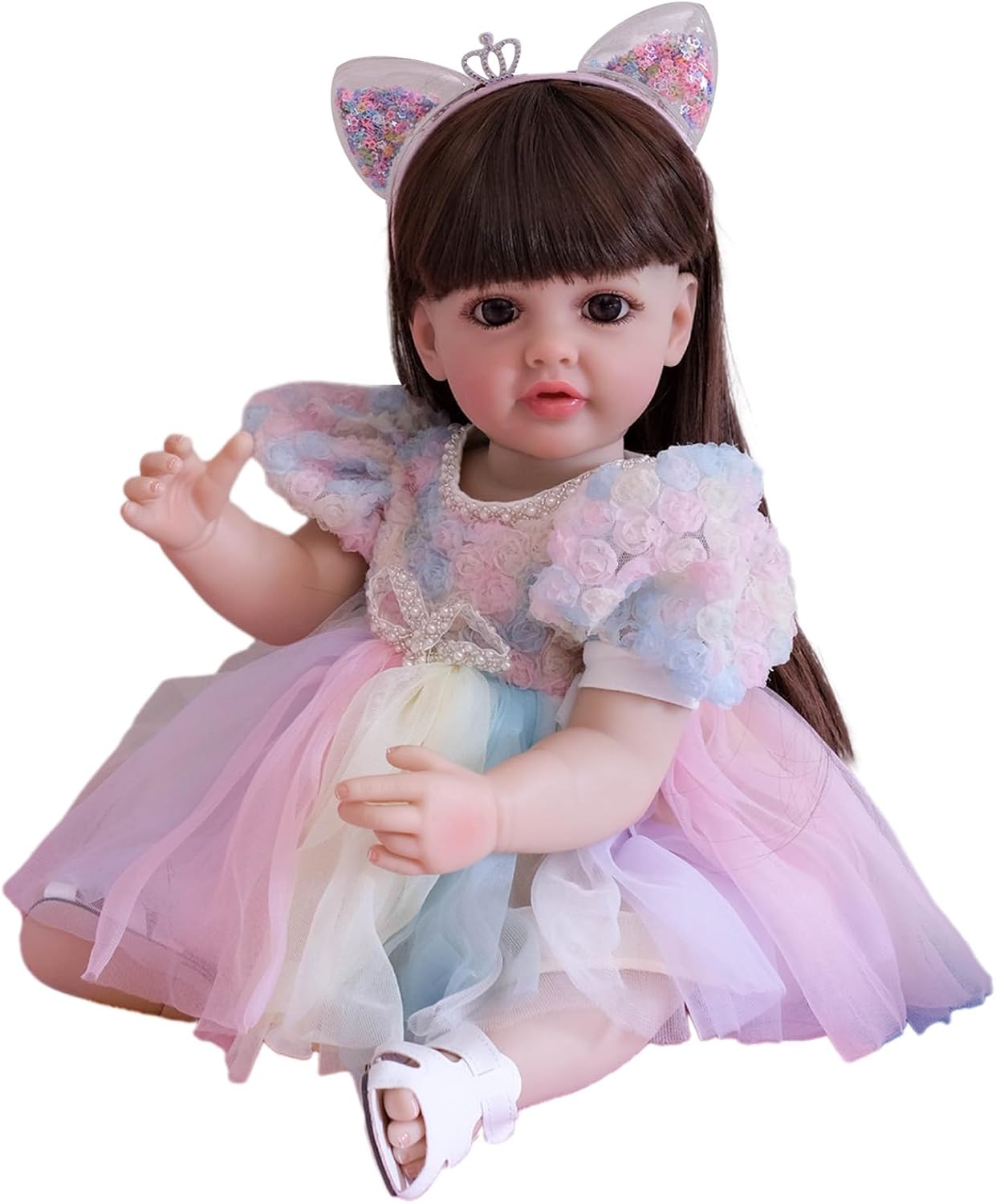 Bambola di rinascita del bambino di 55 cm lavabile a mano con braccio mobile e gamba morbida coccola per il regalo di compleanno del bambino vestiti di simulazione fatti a mano ragazza