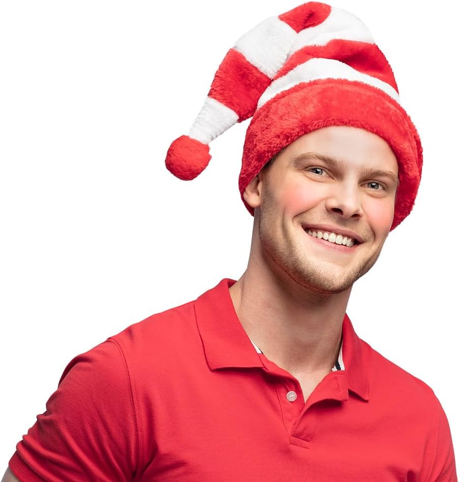Boland 13304 - Cappello di Babbo Natale in peluche con pon pon, elfi, Babbo Natale, Babbo Natale