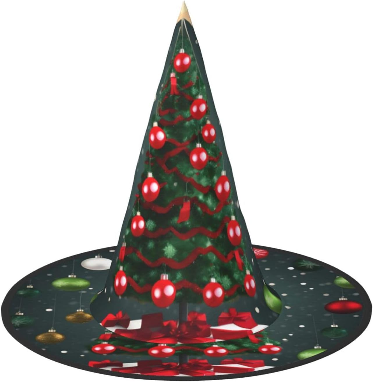 Cappelli da strega con stampa albero di Natale e palla, cappelli da strega essenziali per Halloween, comodi, leggeri e pieghevoli