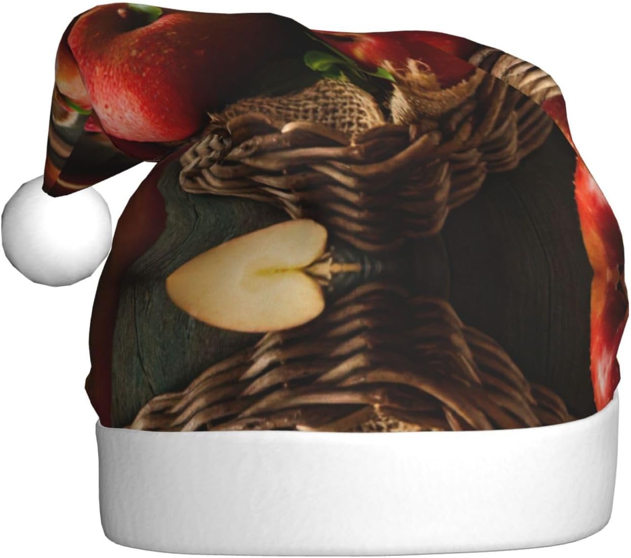 Cappello da Babbo Natale per adulti, soffice cappello natalizio con grande cappello natalizio caldo per uomo e donna, frutti rossi in un cestino