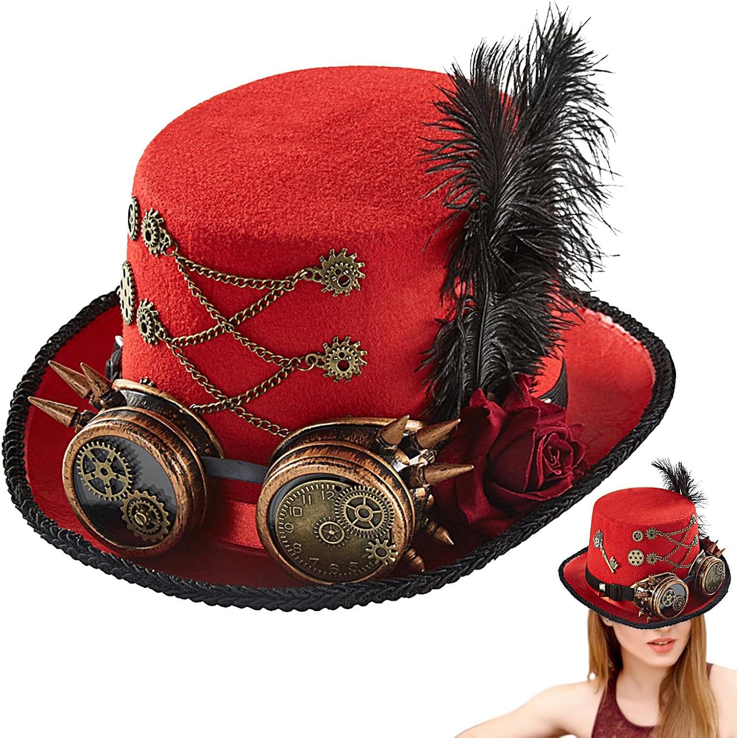 Cappello a cilindro Steampunk, casco Steampunk con occhiali incorporati, copricapo regolabile per feste rinascimentali Cosplay Adolescenti Donne Uomini Adulti