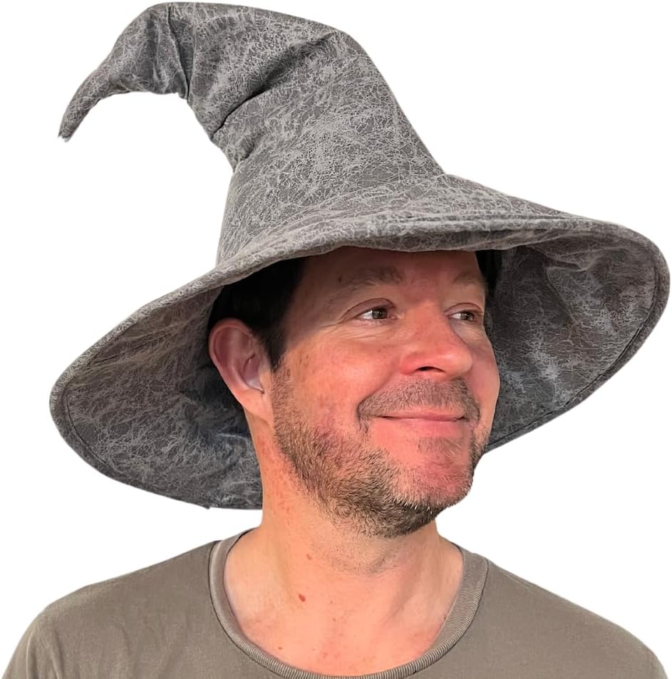Gandalf Hobbit - Cappello da strega con punta ricurva, effetto pelle, colore: grigio
