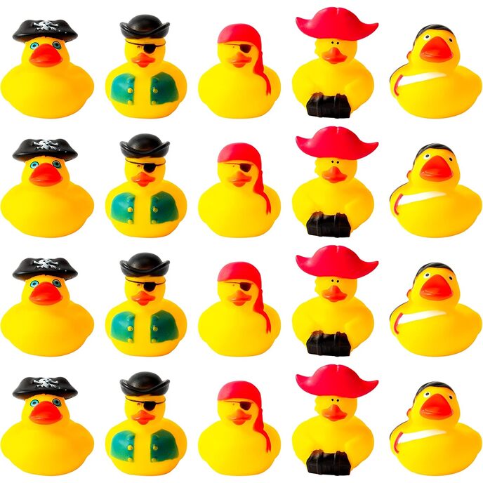 Haooryx 20PCS Pirati Gomma Anatroccoli Giocattolo Novità Rosa Turbante Nero Triangolo Cappello Giallo Ducky Decor Vasca Spremere Anatre per Bambini Scuola Scambio Regalo Goodie Riempitivo Bambino Pirata