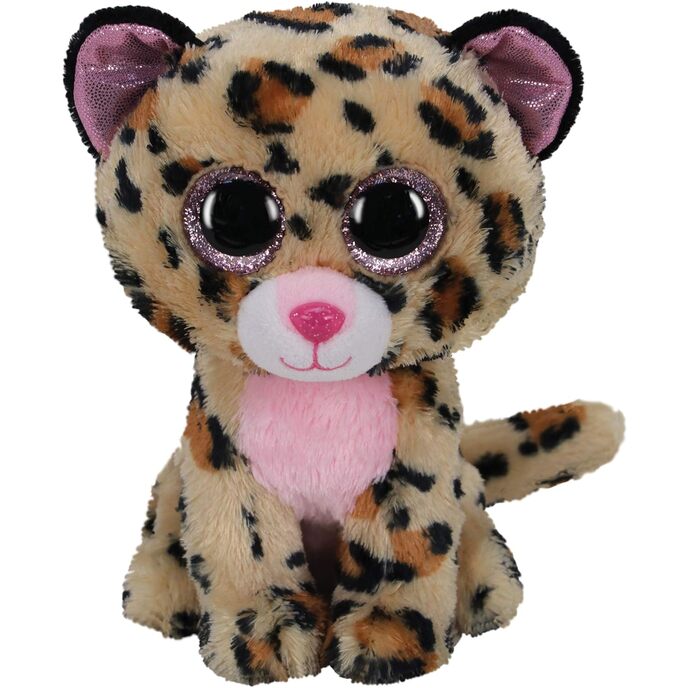 Ty - plush toy - beanie boos - leopard - livvie - brown and black - big pink glitter eyes and ears - the soft toy with big sparkling eyes - 15 cm - 36367 livvie leopard