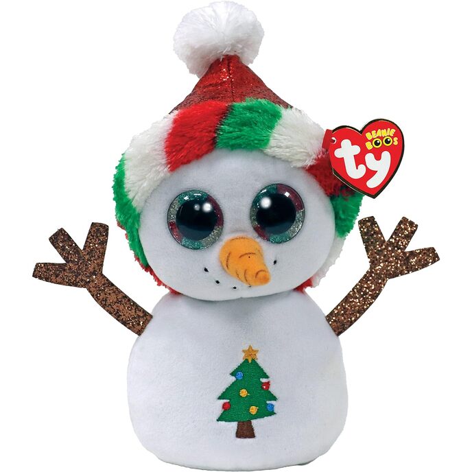 Ty peluche - Beanie Boos spécial neige de Noël - Misty - avec de grands yeux pailletés et un bonnet de Noël rouge - le bonhomme de neige aux grands yeux pétillants - 15 cm - 36533, multicolore, 15cm, t36533