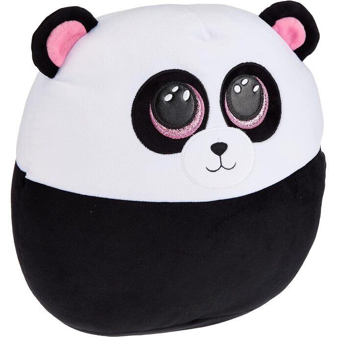 Ty - almofada de pelúcia macia - squish a boos - panda - bambu - preto e branco - fantoche com grandes olhos rosa brilhantes - excelente ideia de presente para adultos e crianças - ideal para qualquer ocasião -33 cm - 39192