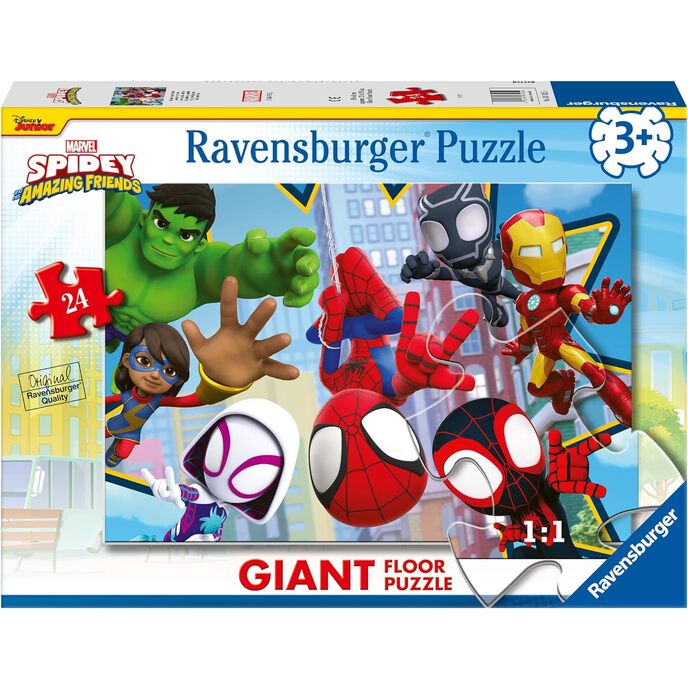 Ravensburger - puzzle spidey, collection 24 sol géant, 24 pièces, âge recommandé à partir de 3 ans