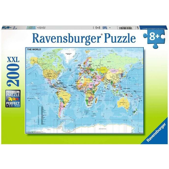 Ravensburger - sestavljanka zemljevid sveta, 200 xxl kosov, priporočena starost 8+ let