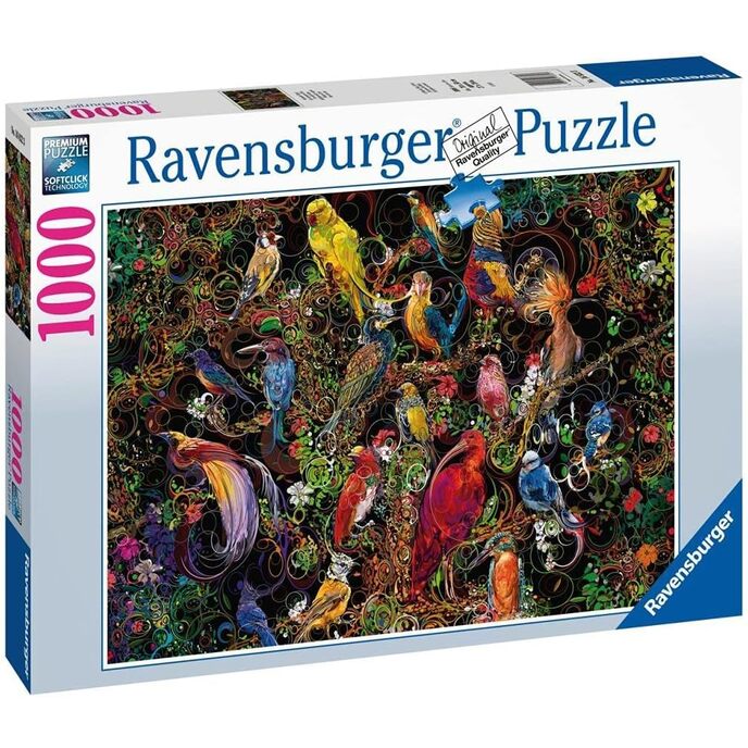 Ravensburger palapeli, 1000 pala palapeli, värikkäät linnut, palapeli aikuisille, eläinpalapeli, ravensburger palapeli - korkealaatuinen printti