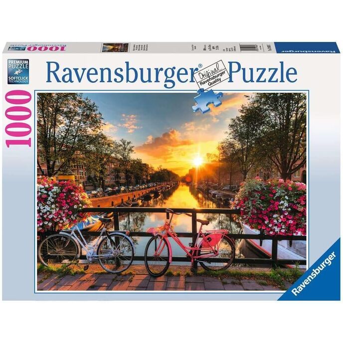 Quebra-cabeça Ravensburger 1000 peças, bicicletas em Amsterdã, coleção de paisagens e fotos, quebra-cabeça para adultos - impressão única de alta qualidade