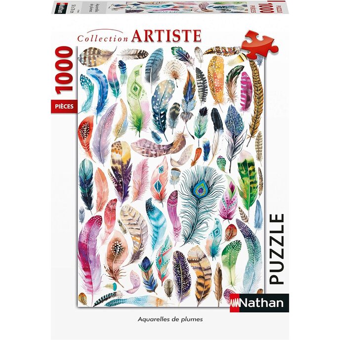 Nathan- Puzzle 1000 pièces-Aquarelles de Plumes Adulto, Colore, 4005556876402