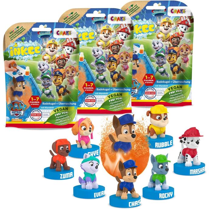 INKEE Set 3 Bombe da bagno bambini Paw Patrol, Bombe da Bagno con Sorpresa per vasca da bagno, giochi da bagno Paw Patrol x 3 ut