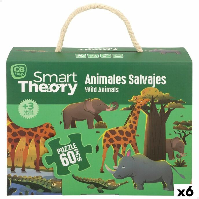 puzzle dla dzieci colorbaby dzikie zwierzęta 60 elementów 60 x 44 cm (6 sztuk)