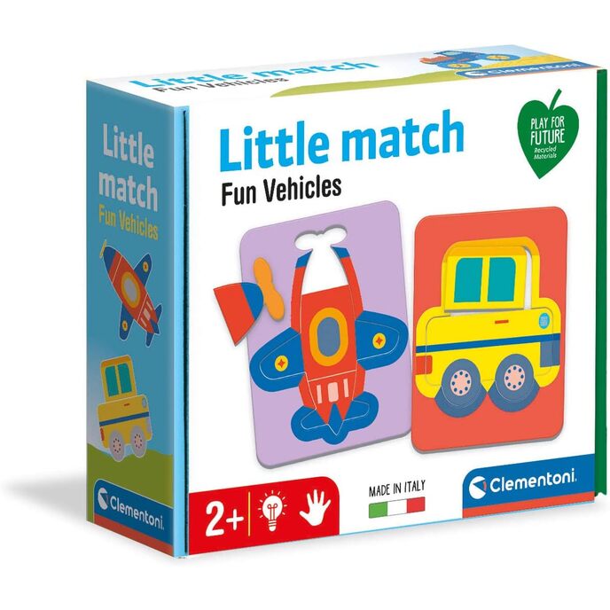 Clementoni- Little Match-Si Parte-6 Mini, tuiles de puzzle emboîtables, jeu éducatif pour enfants à partir de 2 ans, fabriqué en Italie, multicolore, 16325 véhicules