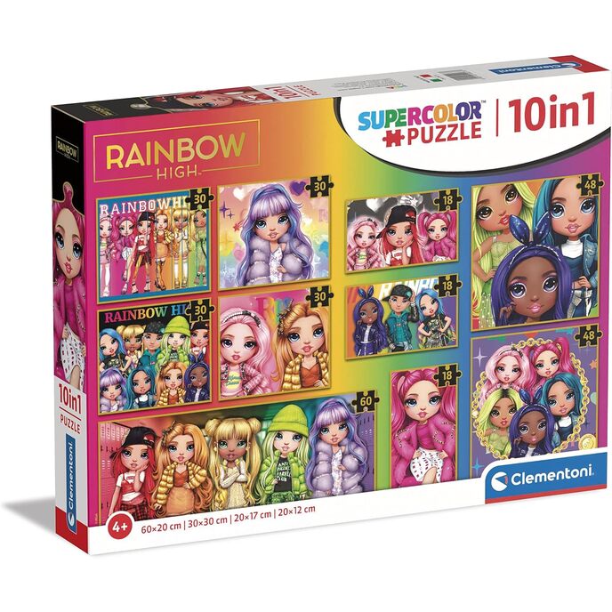 Clementoni 60 Teile, Supercolor Rainbow High, 10 verschiedene Bilder (3 18, 30, 2 48 und 1 60 Teile), Puzzle für Kinder ab 4 Jahren, hergestellt in Italien, mehrfarbig, mittel, 20273