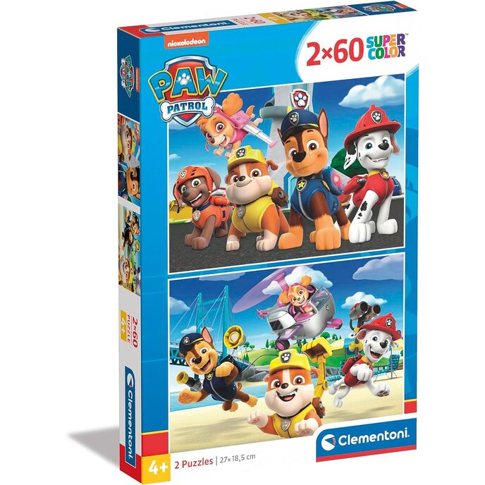 Clementoni – Paw Patrol Supercolor Patrol – 2 x 60 (enthält 2 60 Teile), Kinder ab 5 Jahren, Cartoon-Puzzle, hergestellt in Italien, mehrfarbig, 21623
