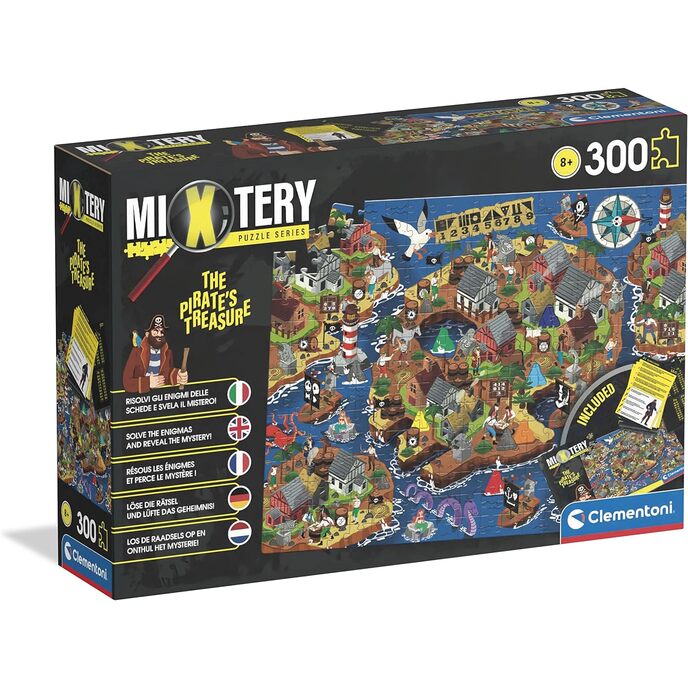 Clementoni - 21710 - puzzle mystère - le trésor du pirate - 300 pièces - fabriqué en Italie, puzzle pour enfants à partir de 8 ans, puzzle avec énigmes à résoudre, puzzle avec énigmes, multicolore, moyen