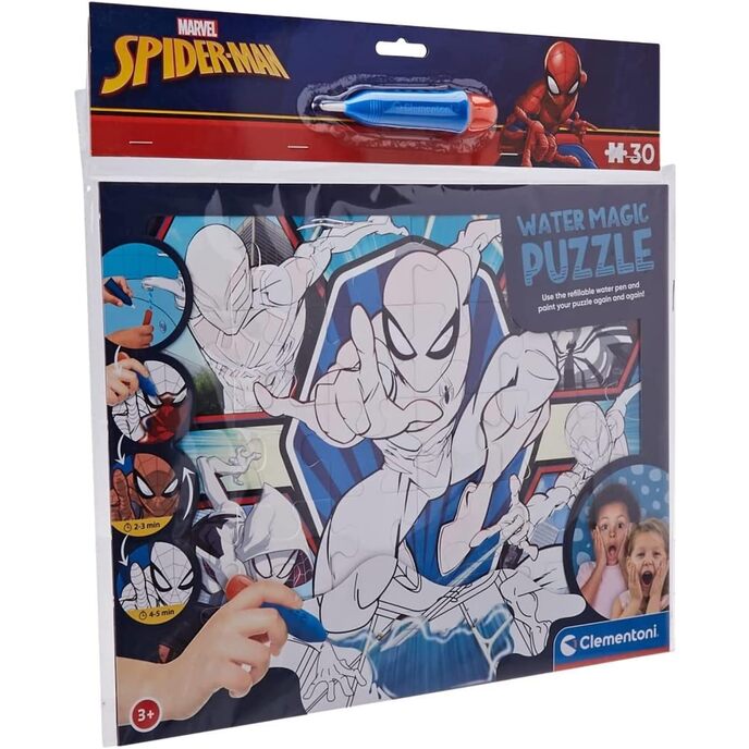 Clementoni – 125 Puzzle – Spider-Man – 30 Teile – hergestellt in Italien, für Kinder ab 3 Jahren, zum Ausmalen (Wasserfarbe), Wasserzauberstift, Spider-Man-Puzzle, Superhelden, mehrfarbig, mittel, 22706