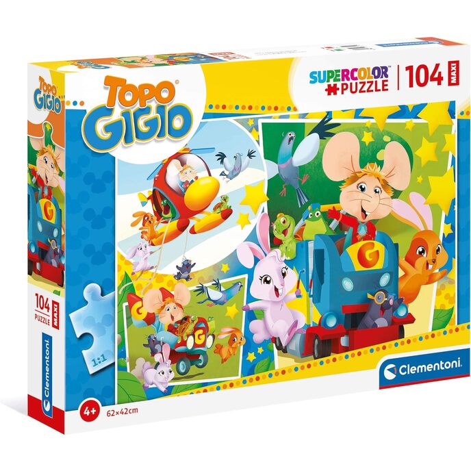 Clementoni topo gigio supercolor gigio-104 макси части-произведени в Италия, пъзел за деца над 4 години, многоцветен, 23756