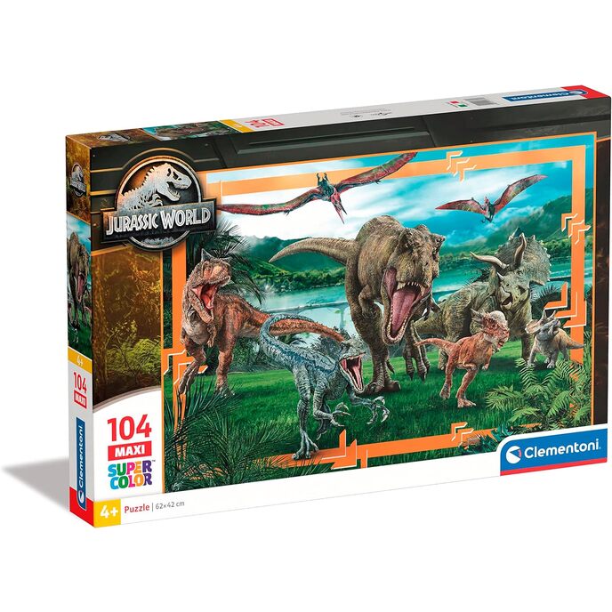 Clementoni- Jurassic World Supercolor World-104 biċċa tfal 4 snin, puzzles tal-kartuns magħmula fl-Italja, multicolored, 23770