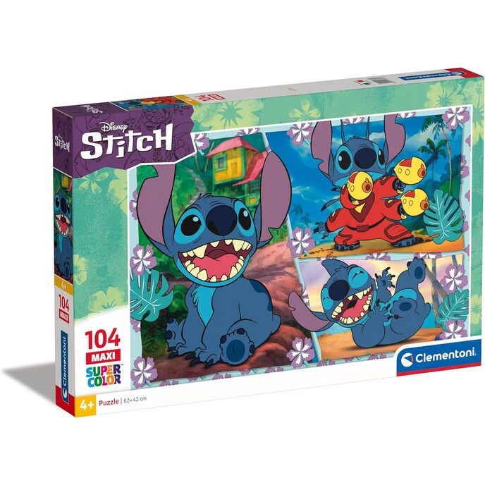 Clementoni-disney stitch supercolor stitch-104 maxi pièces pour enfants de 4 ans, puzzles de dessins animés fabriqués en italie, couleur multilingue, 23776