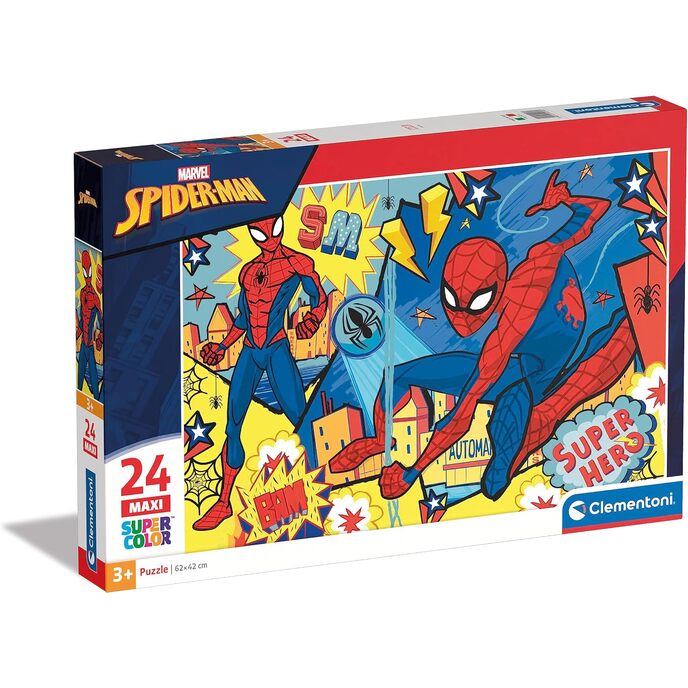 Clementoni- Puzzle Maxi Spiderman Marvel 24pzs Does Not Apply Supercolor Spiderman-24 Pezzi-Made in Italy, Bambini 3 Anni+, Multicolore, One size, 24216