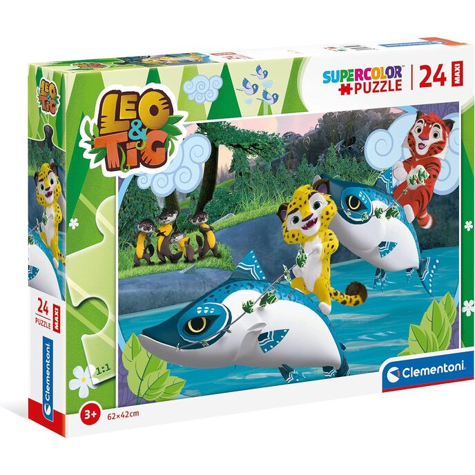 Clementoni- Leo & Tig Supercolor Tig-24 Maxi Pezzi-Made in Italy Bambini 3 Anni, Puzzle Cartoni Animati, Multicolore, 24223