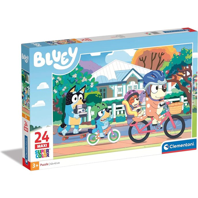 Clementoni – Bluey Supercolor-Puzzle – Bluey – 24 Maxi-Teile für Kinder ab 3 Jahren, Cartoon-Puzzle, hergestellt in Italien, mehrfarbig, 24234