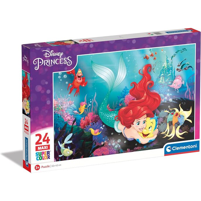 Clementoni – Supercolor die kleine Meerjungfrau – 24 Teile Kinder ab 3 Jahren, Cartoon-Puzzles – hergestellt in Italien, mehrfarbig, 24243