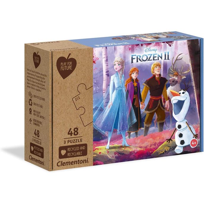 Clementoni – Puzzle Frozen 2 Disney 3x48 Teile Play for Future 2-3x48 Teile – 100 % recycelte Materialien – hergestellt in Italien, Kinder ab 4 Jahren, mehrfarbig, Einheitsgröße, 25255
