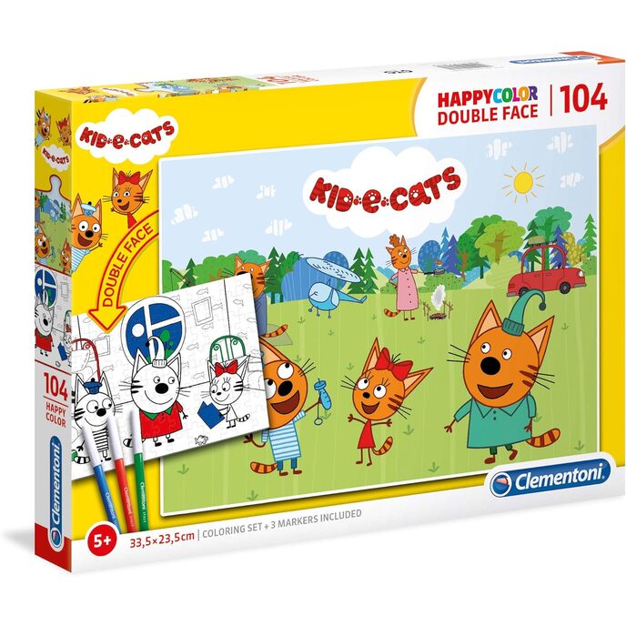 Clementoni - 25707 - superbarevné puzzle - děti a kočky - 104 dílků - vyrobeno v Itálii - puzzle pro děti 6 let +