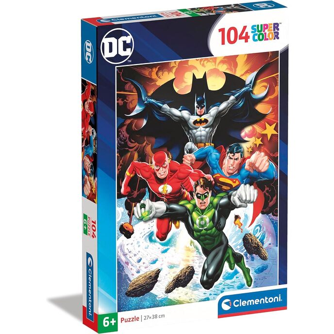 Clementoni – Puzzle Superhelden DC Comics 104 Teile Supercolor Comics – 104 Teile – hergestellt in Italien, Kinder ab 6 Jahren, Cartoons, Superhelden, mehrfarbig, mittel, 25723
