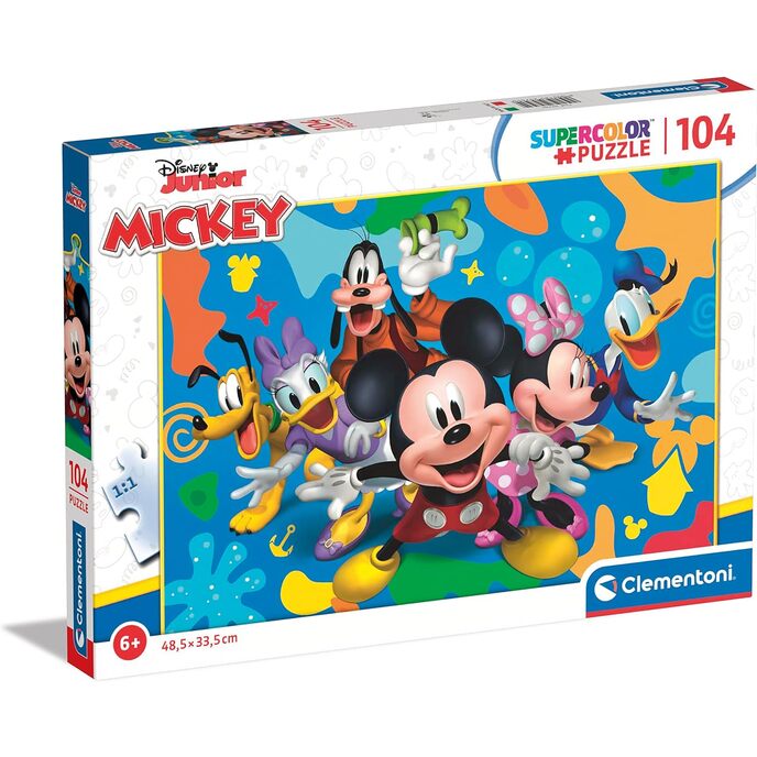 Clementoni- Disney Mickey and Friends Supercolor Friends-104 piese copii 6 ani, puzzle-uri desene animate-made in Italia, multicolor, 25745