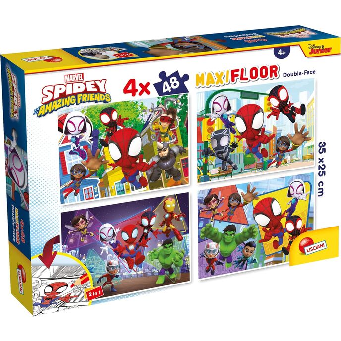Lisciani jeux marvel puzzle df maxi étage 4 x 48 spidey, 100378 spidey 4 x 48