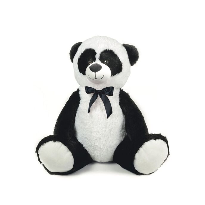 Decar plysch maxi panda sittande 55cm. mjuk svart och vit plysch panda med svart rosett att gosa.