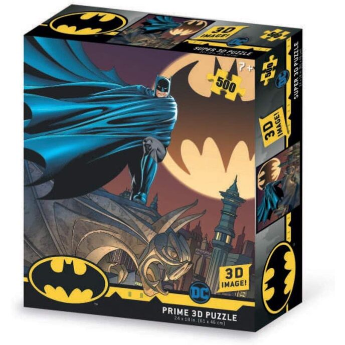 Stora DC Comics Batman-spel med Batsign horisontellt linsformigt pussel, med 500 bitar inkluderade och förpackning med 3D Effect-pud01000, pud00000