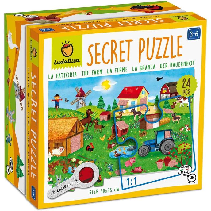 Ludattica - titkos puzzle a farm - 24 részes puzzle gyerekeknek 3+ - két játék egyben - méret 50 x 35 cm - Olaszországban készült