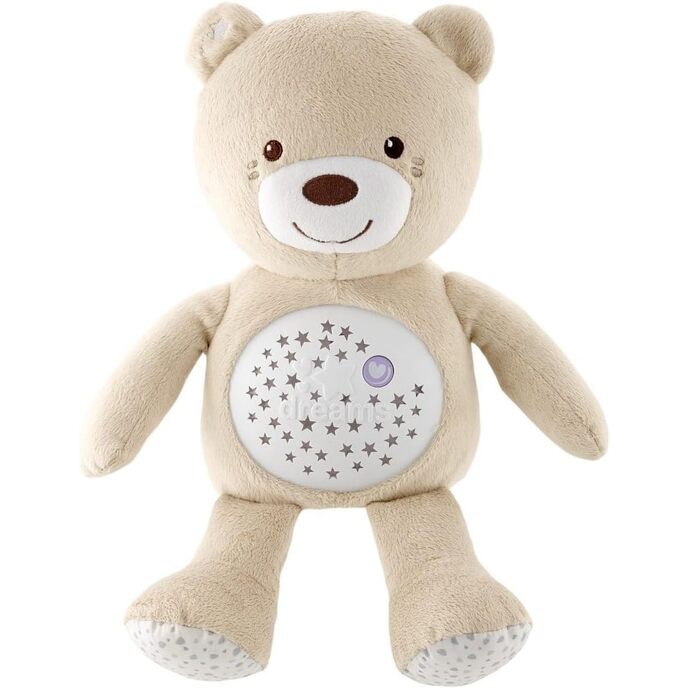 Chicco premiers rêves peluche ours en peluche bébé ours, marionnette projecteur douce avec veilleuse pour enfant, effets de lumière et mélodies relaxantes, beige - jeux pour nouveau-nés 0 mois +