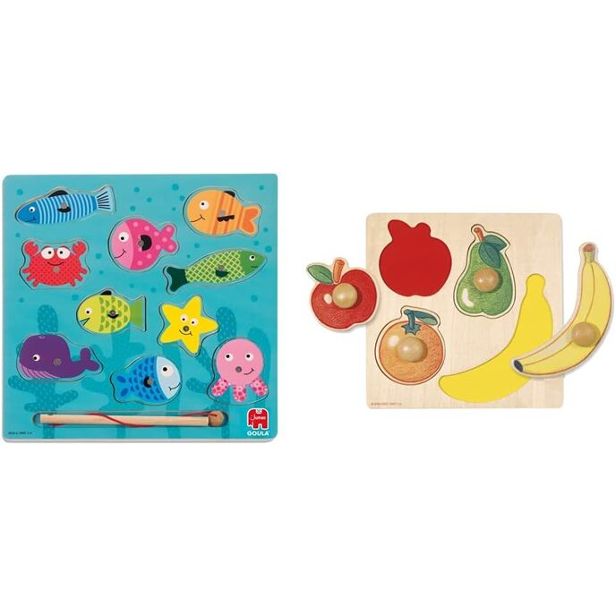 Goula – Pfirsich-Magnetpuzzle für Kinder, mehrfarbig, 53131 & 54000 – Buntstift-Früchte-Puzzle + Goula 54000 – Buntstift-Früchte-Puzzle