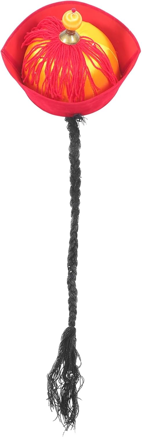 MAGICLULU Cappello Da Imperatore in Stile Cinese Copricapo Da Cosplay Con Coda Di Cavallo Intrecciata Cappello Per Esibizioni Sul Palco e Costumi Storici