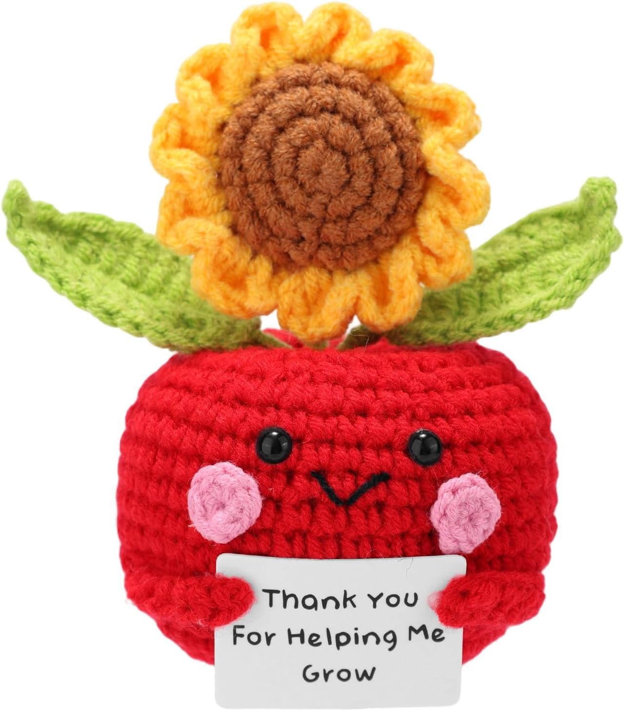 TOYMIS Bambola Mela Girasole Positiva, Mela e Girasole All'Uncinetto con Biglietto Motivazionale Pianta Emozionale per Decorare la Scrivania Regalo per Insegnanti e Amici